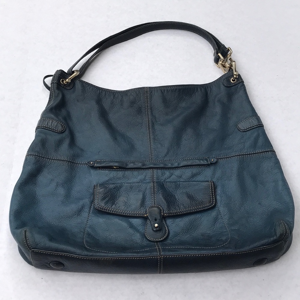 Lc Leather Large Blue Pebbled Crossbody Bag